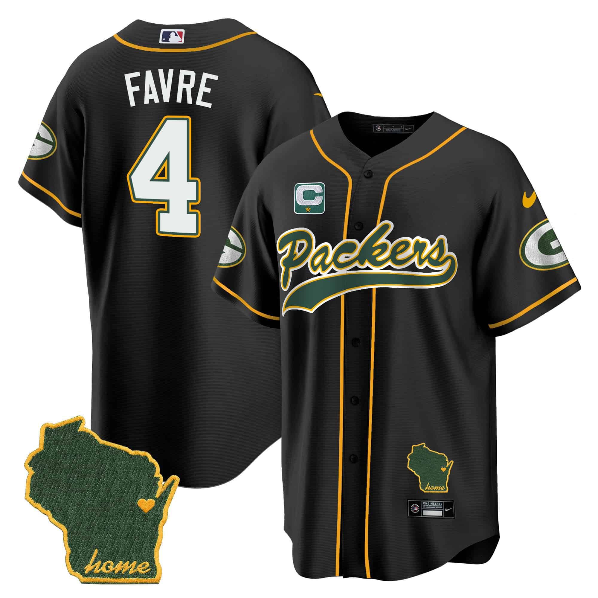 Men Green Bay Packers #4 Favre Black 2024 Nike Home Patch Baseball NFL Jersey